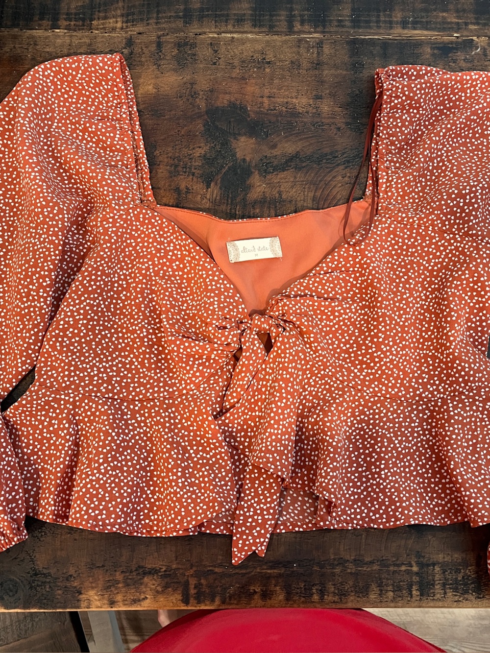 Altar'd State Rust Printed Medium Crop Tie-Front Top